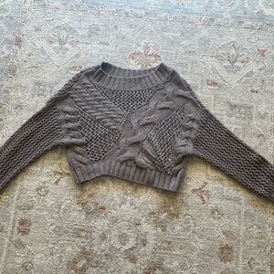 Express Brown Crew Neck Cable Knit Sweater